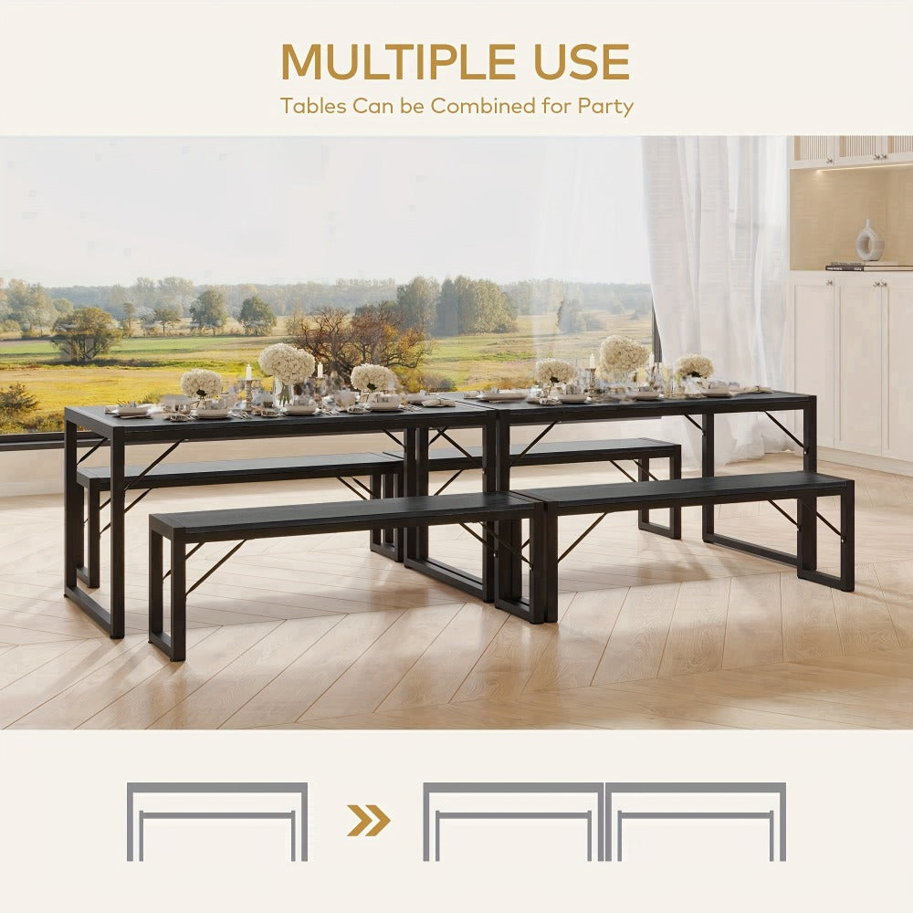 45.5-Inch Three-Piece Dining Table Set with Rectangular Table, Two Backless Benches and Three Colors
