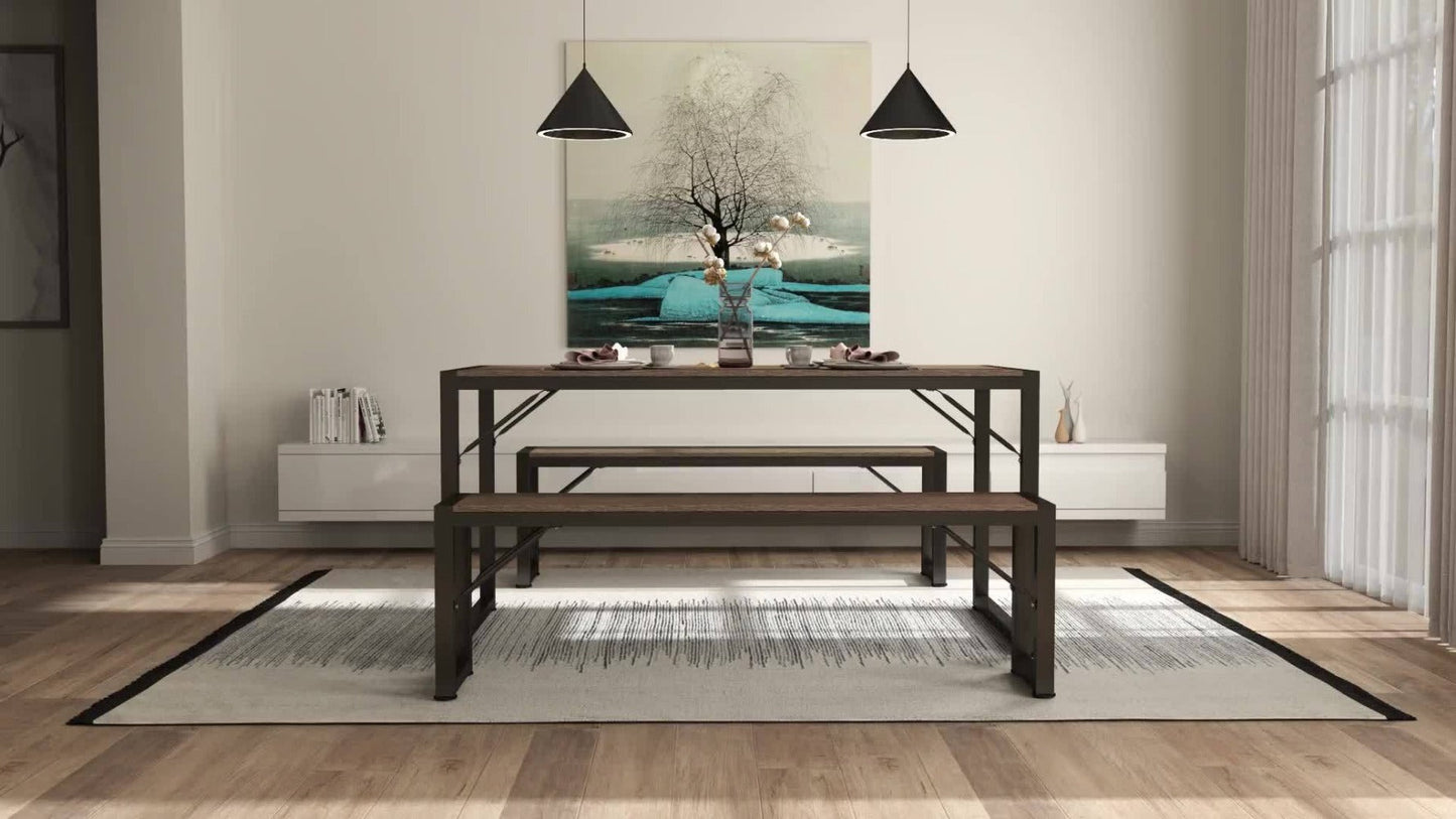 45.5-Inch Three-Piece Dining Table Set with Rectangular Table, Two Backless Benches and Three Colors