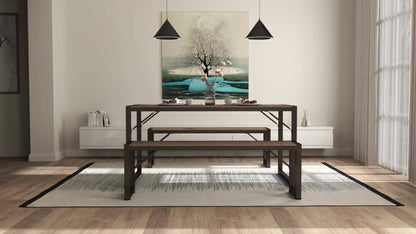 45.5-Inch Three-Piece Dining Table Set with Rectangular Table, Two Backless Benches and Three Colors