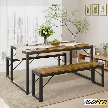 45.5-Inch Three-Piece Dining Table Set with Rectangular Table, Two Backless Benches and Three Colors