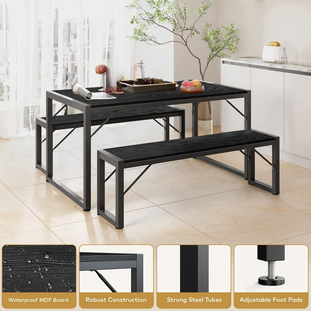 45.5-Inch Three-Piece Dining Table Set with Rectangular Table, Two Backless Benches and Three Colors