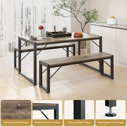 45.5-Inch Three-Piece Dining Table Set with Rectangular Table, Two Backless Benches and Three Colors