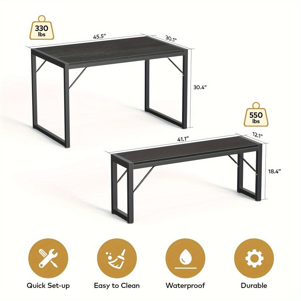 45.5-Inch Three-Piece Dining Table Set with Rectangular Table, Two Backless Benches and Three Colors