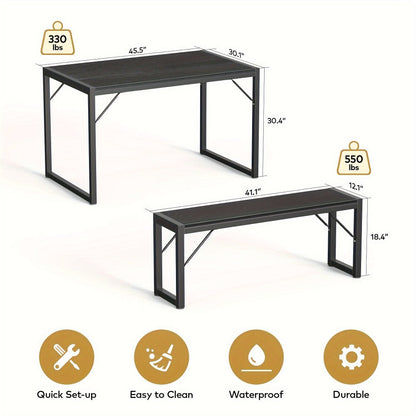 45.5-Inch Three-Piece Dining Table Set with Rectangular Table, Two Backless Benches and Three Colors