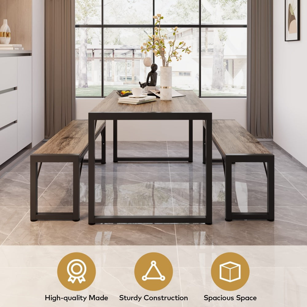 45.5-Inch Three-Piece Dining Table Set with Rectangular Table, Two Backless Benches and Three Colors