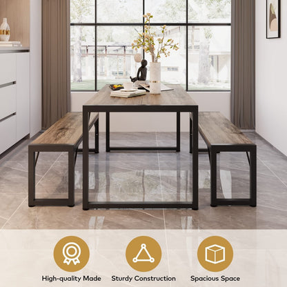 45.5-Inch Three-Piece Dining Table Set with Rectangular Table, Two Backless Benches and Three Colors