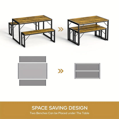 45.5-Inch Three-Piece Dining Table Set with Rectangular Table, Two Backless Benches and Three Colors