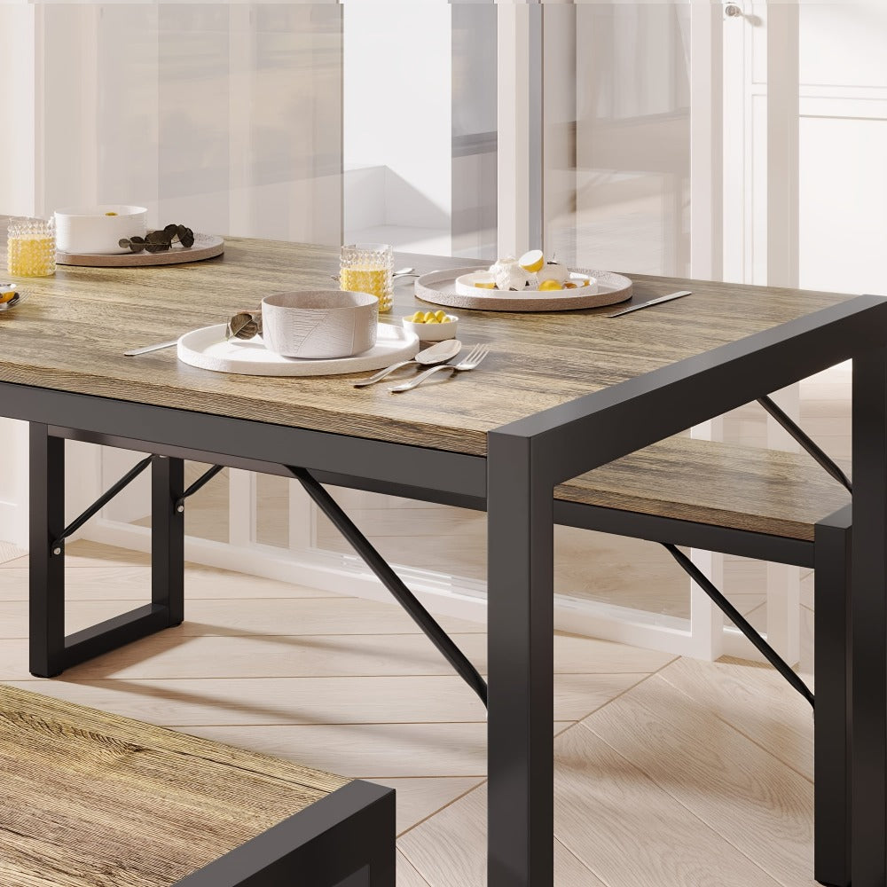 45.5-Inch Three-Piece Dining Table Set with Rectangular Table, Two Backless Benches and Three Colors
