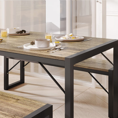 45.5-Inch Three-Piece Dining Table Set with Rectangular Table, Two Backless Benches and Three Colors