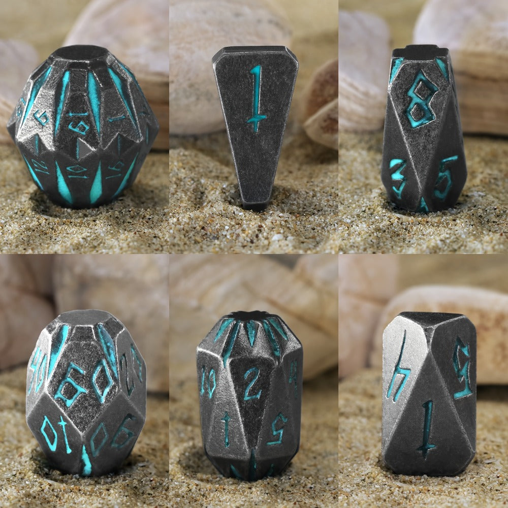 Metal DnD Dice Set 7pcs Glow in the Dark, Stonehenge Zinc Alloy Polyhedral Dice with Display Box