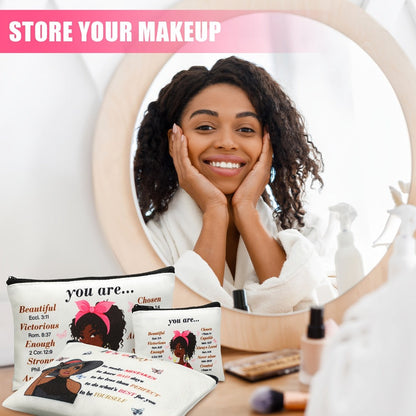 African Queen Makeup Bag Set 12 Pcs Inspirational Zipper Cosmetic Bags with Wallet Travel Toiletry Organizer Gift Set for Black Women Girls