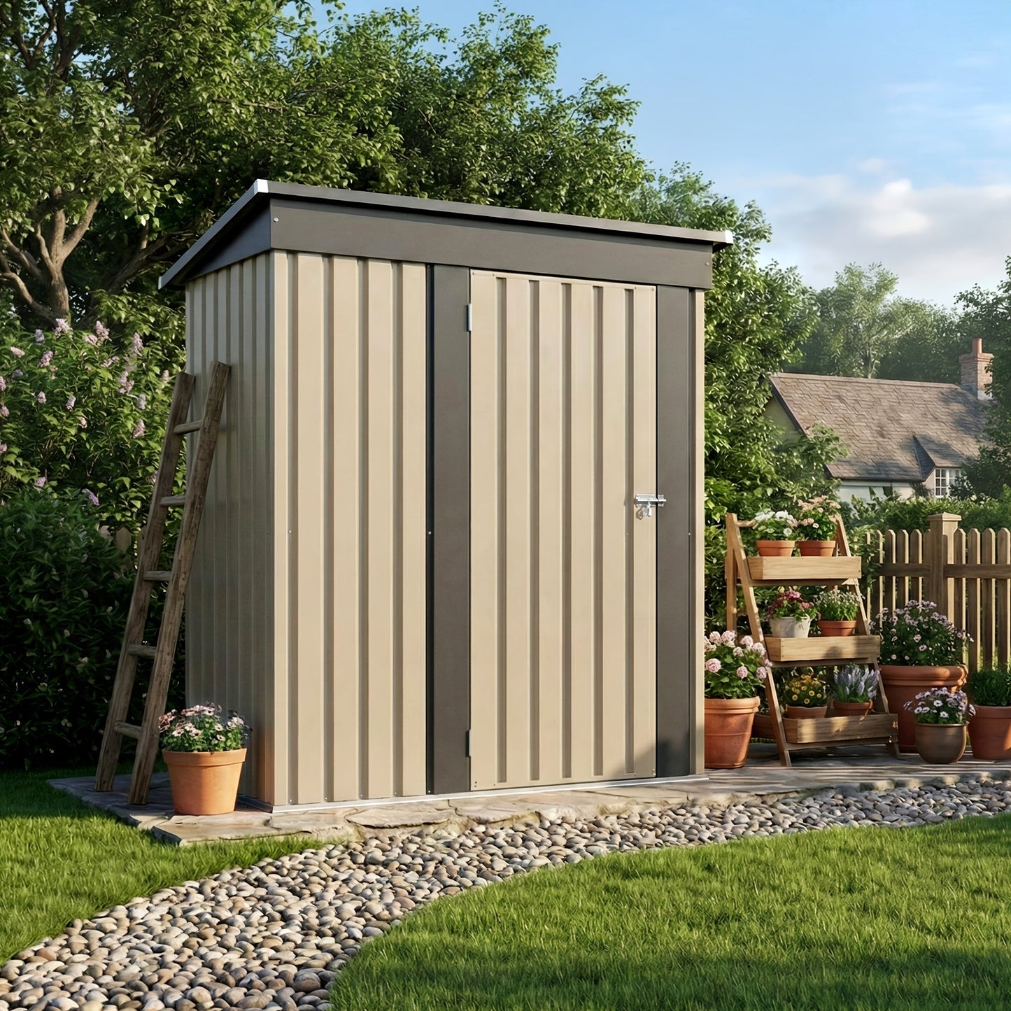 Garden Storage Shed, Metal Lockable Tool Backyard Compact for Garden, Patio and Yard Use, with the Listed Configuration
