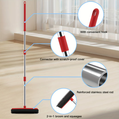 Pet Hair Removal Broom 2-in-1 Silicone Rubber Bristle Broom & Squeegee – Anti-Static Pet Fur Cleaner for Carpet, Hardwood & Tile Floors