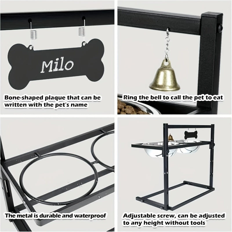 Raised Dog Bowl Stand Adjustable Height – Metal Elevated Feeder with 2 Stainless Steel Bowls for Large Medium Dogs
