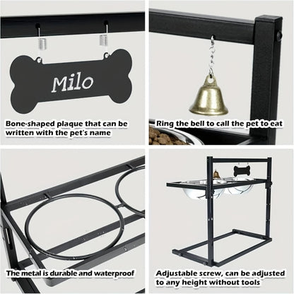 Raised Dog Bowl Stand Adjustable Height – Metal Elevated Feeder with 2 Stainless Steel Bowls for Large Medium Dogs