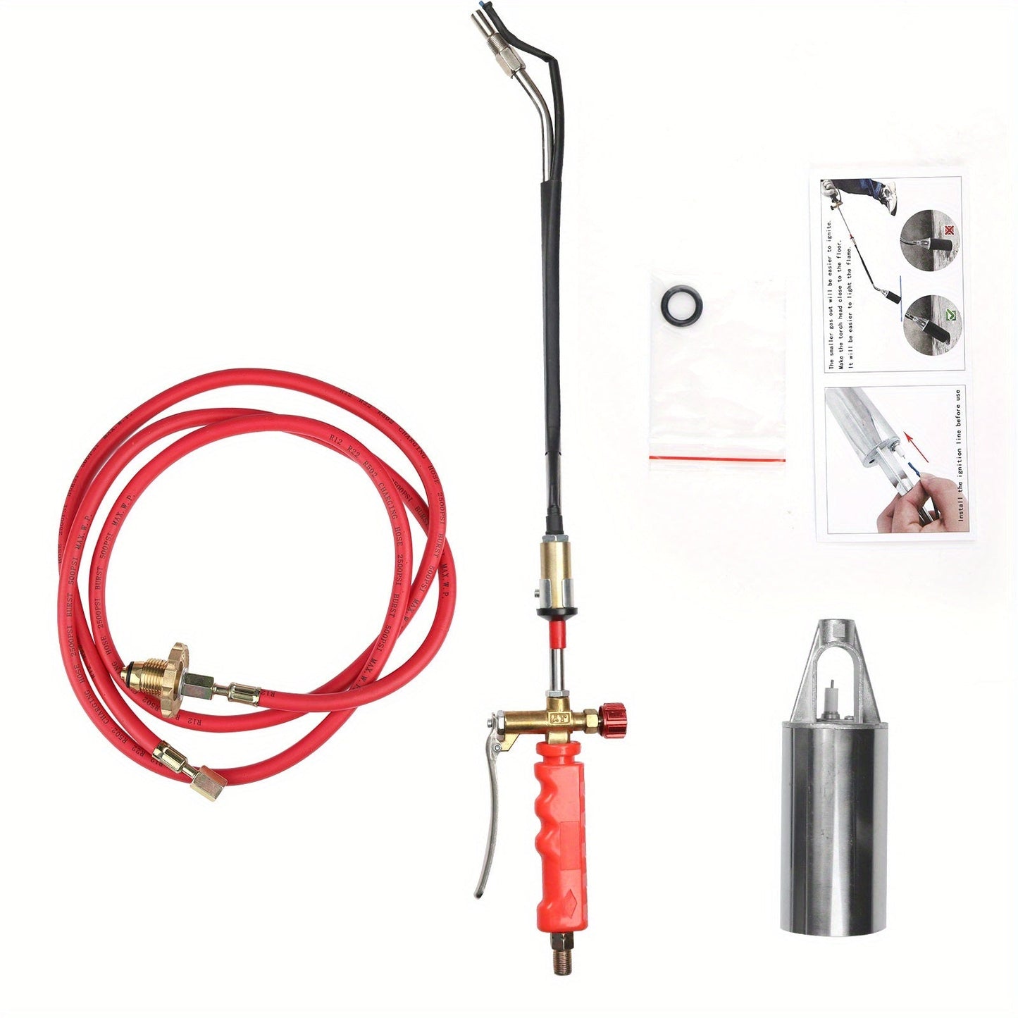 Long-Reach Propane Torch Kits with Hose, Adjustable Flame Valve and Red or Black Configurations