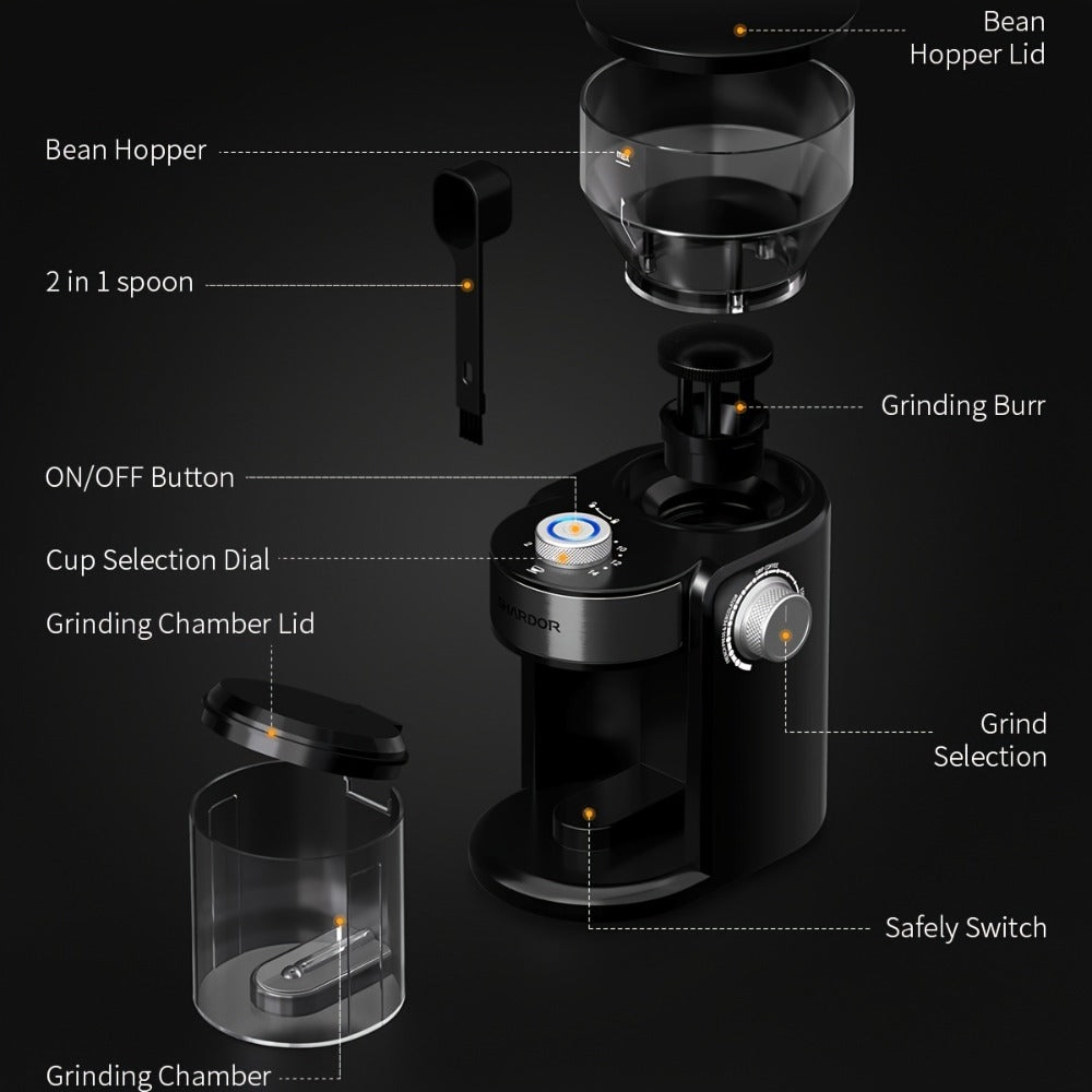 Electric Burr Coffee Grinder with 16 Grind Selections, 2-14 Cup Dial and Silver 9.5 x 7 x 5-Inch Body