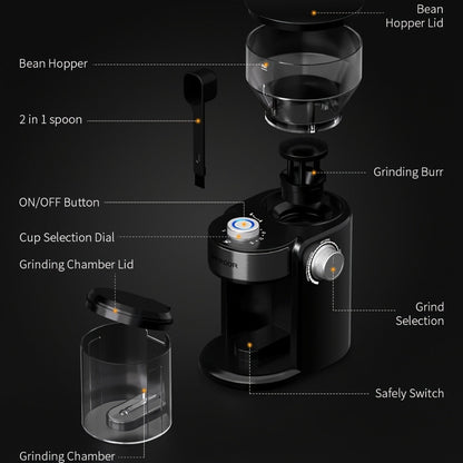 Electric Burr Coffee Grinder with 16 Grind Selections, 2-14 Cup Dial and Silver 9.5 x 7 x 5-Inch Body