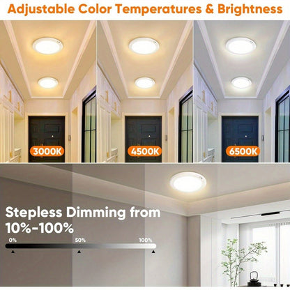Motion Sensor Ceiling Light Rechargeable with Remote, 3-Color Dimmable Wireless LED Overhead Light