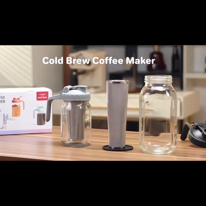 Cold Brew Coffee Pot Set with Stainless Steel Filters & Cleaning Brush – 32oz Glass Mason Jar Cold Brew Maker for Home