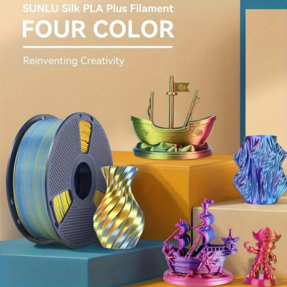 3D Printer Filament SUNLU Four-Color PLA+ 1.75mm Glossy Spool with Four Colorways and 8.82lb Bundle Option