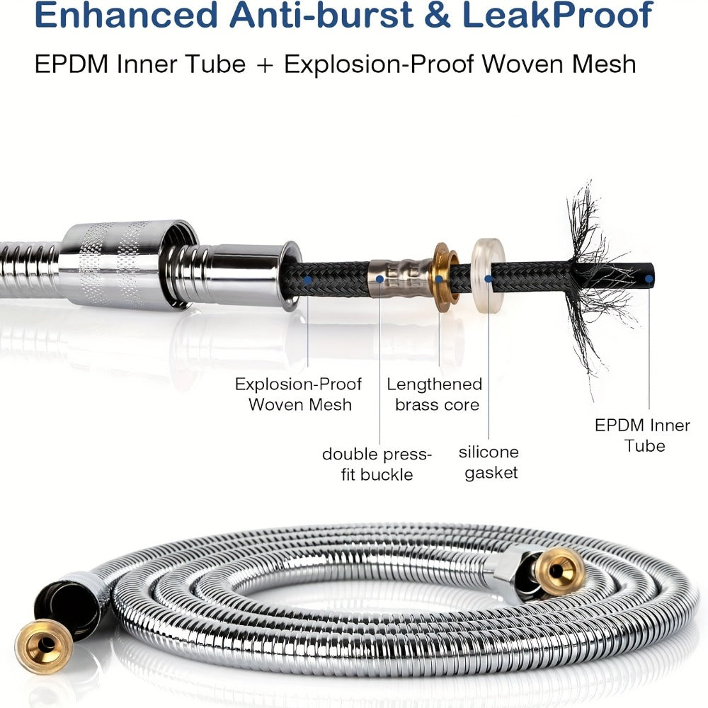 High-Pressure Shower Hose 78.7 Inch Extra Long – 304 Stainless Steel Chrome Plated, Explosion-Proof Braid Mesh