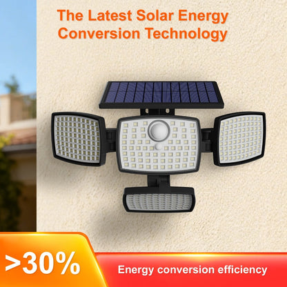 Solar Outdoor Motion Sensor Light 4-Head 3000LM, 270° Wide Angle, 3 Modes, Remote Control for Garden, Pathway and Patio Lighting