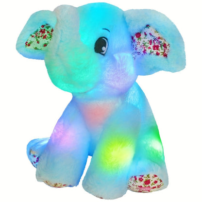 Plush Toy Blue Elephant with LED Glow and Optional Lullaby Music for Soft Room Display and Gifting