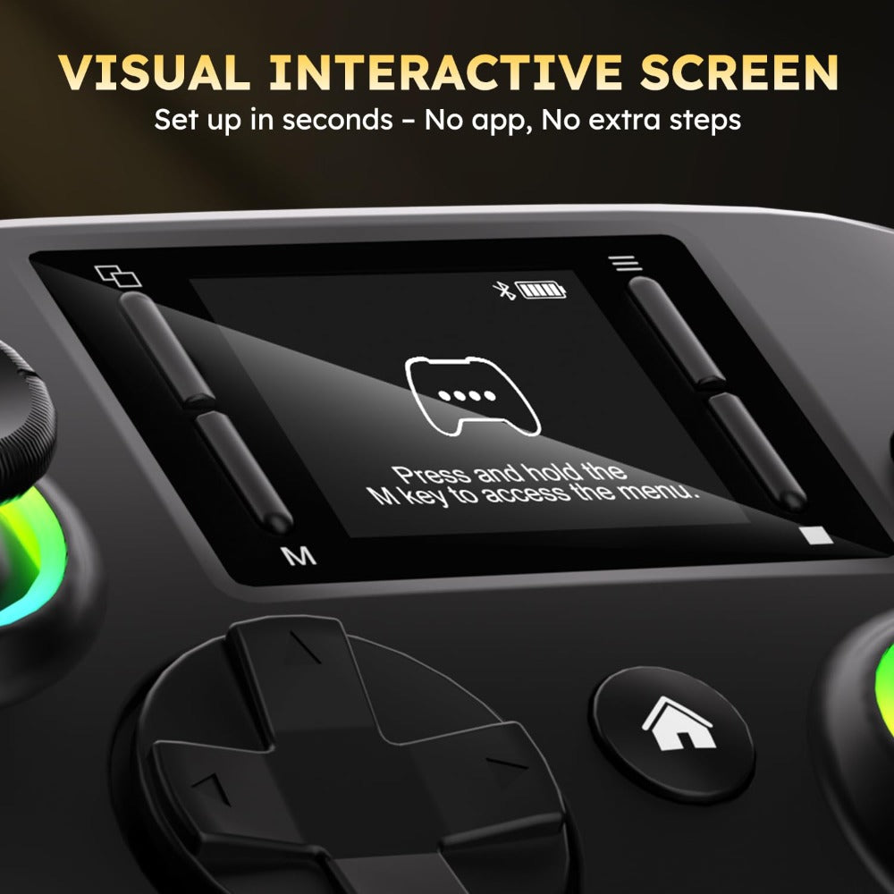 Touchscreen Wireless Gaming Controller in Black with Four Back Buttons and Optional Detachable Phone Bracket