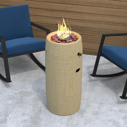 Propane Fire Pit Portable 11 Inch Outdoor 15000 BTU Self-Lighting Metal Concrete All-Weather Round Patio for Garden, Patio and Yard Use
