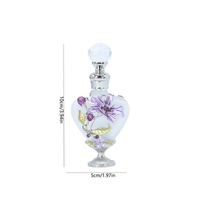 Refillable Perfume Bottle 10ml Vintage Glass Travel Atomizer Essential Oil Dispenser Portable Mini Spray Bottle Enamel Peach Heart Design