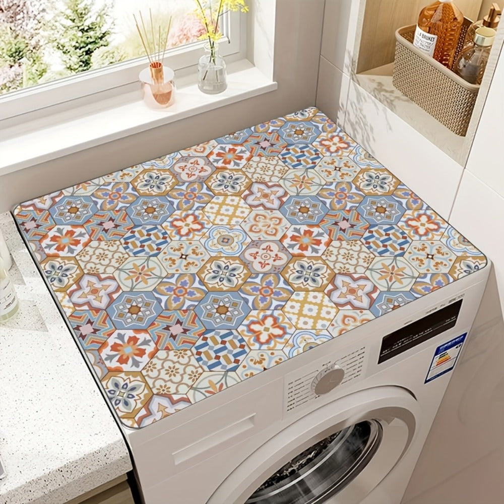 Washing Machine Cover Silicone Decorative Plaid, 23.62x19.69 Inch Kitchen Laundry Room Top Load Washer Protector