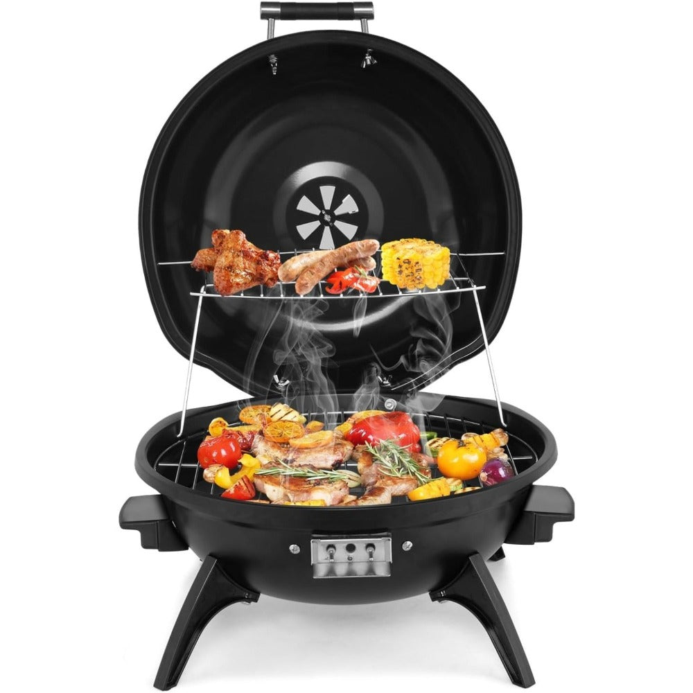 Electric Indoor Grill Smokeless Vertical Design 1.12 SqFt Griddle Warming Rack Adjustable Temp for Grilling, Camping and Outdoor Meals
