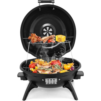 Electric Indoor Grill Smokeless Vertical Design 1.12 SqFt Griddle Warming Rack Adjustable Temp for Grilling, Camping and Outdoor Meals