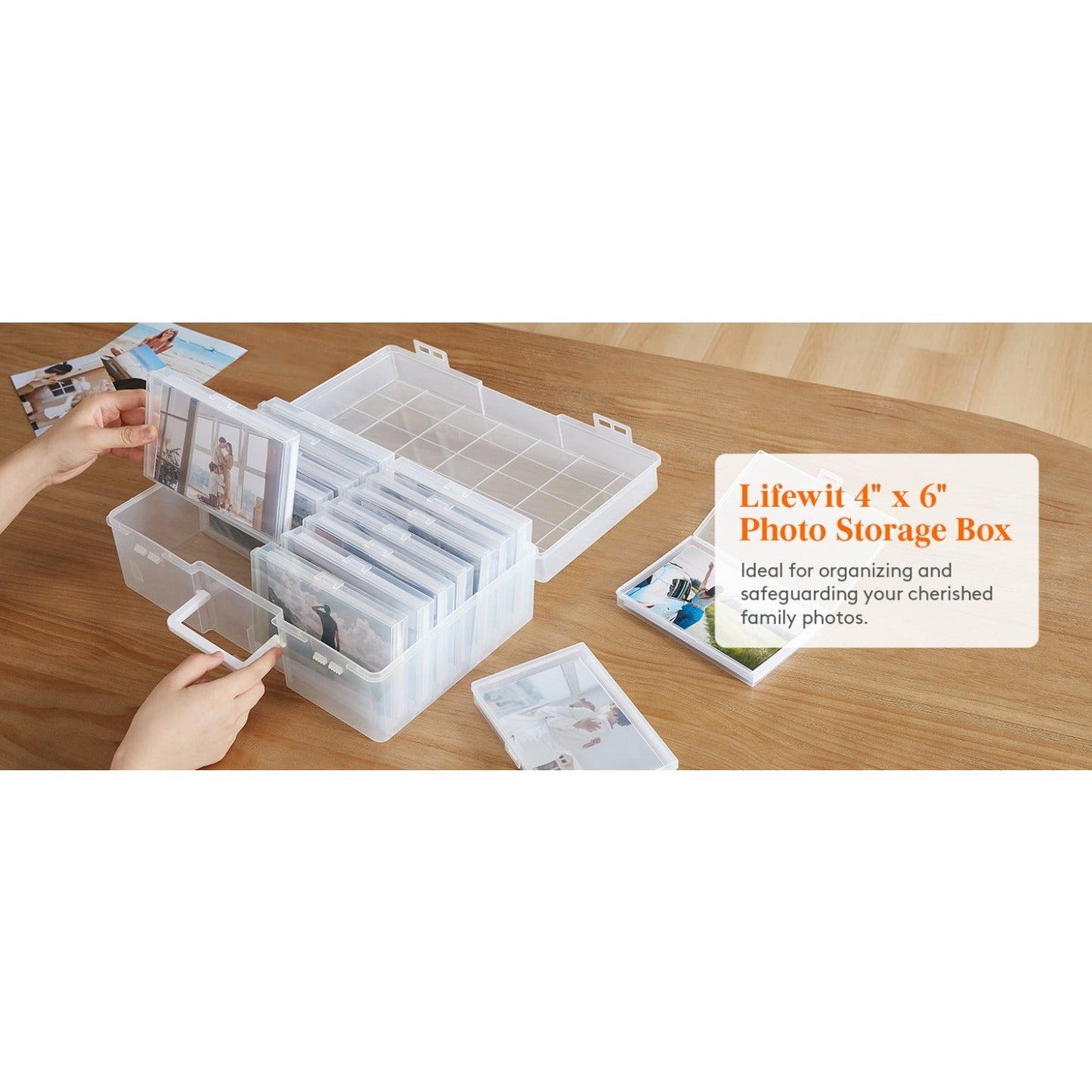 4x6 Photo Storage Box with 14 Inner Photo Keeper Cases Holds 1400 Photos Clear Plastic Photo Organizer with Lids Label Stickers BPA-Free