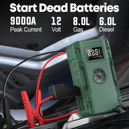 Jump Starter 10000A 7-in-1 with Air Pump – 150PSI Tire Inflator, Portable Battery Booster for Gas & Diesel, USB & USB-C Power Bank
