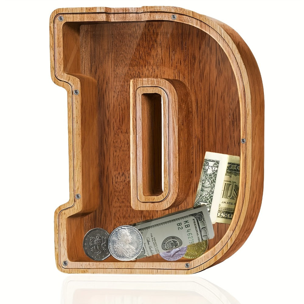 Personalized Wooden Piggy Bank for Kids – A-Z Alphabet Letter Initial Coin & Bill Savings Bank for Boys & Girls