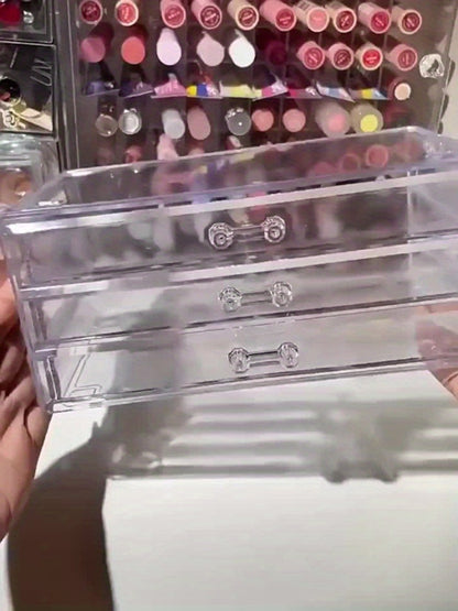 Clear Acrylic Makeup Organizer 5-Tier with Drawers Dustproof Cosmetic Storage for Lipstick Foundation Brushes Skincare