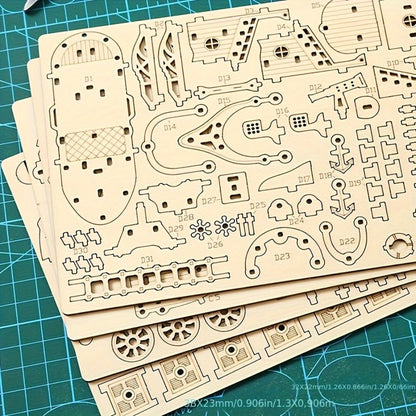 Steampunk Wooden Airship Model Kit with 160 Pieces and Pictured 18.5 x 12.8 x 16.5 cm Assembled Size