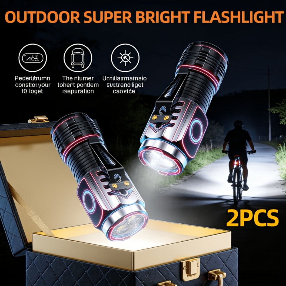 Handheld Flashlight 2 Pack Rechargeable LED, Ultra-Bright Multi-Mode Working Lamp Long Distance
