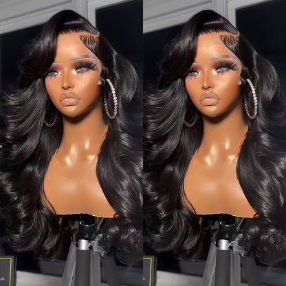 13x4 HD Lace Front Body Wave Synthetic Wig 250% Density Glueless Natural Black Crimson, for Home, Travel and Salon Hair Styling