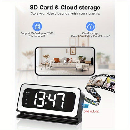 Security Camera 2K Clock-Format Model with Dual-Band WiFi, Color Night Vision, Motion Detection and Two-Way Talk