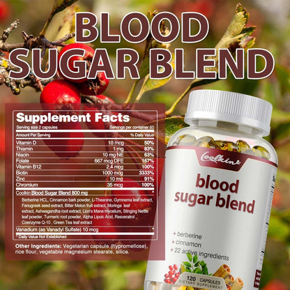 Blood Sugar Blend 120 Capsules, Berberine HCL, Cinnamon, CoQ10, Turmeric & Alpha Lipoic Acid
