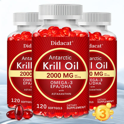 Antarctic Krill Oil 2000mg Per Serving 120 Softgels with Omega-3, EPA & DHA for Brain, Heart, Joint & Eye Health