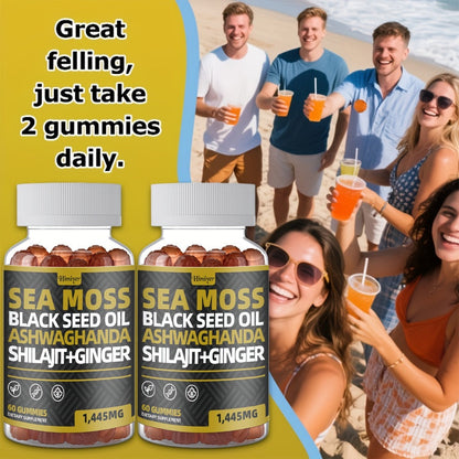 Sea Moss Gummies with Black Seed Oil, Ashwagandha, Shilajit, Elderberry, Chlorophyll, Turmeric & Bladderwrack