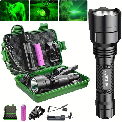 Flashlight Red, Green or White Hunting Light with Remote Switch, 18650 Battery and Mount Options