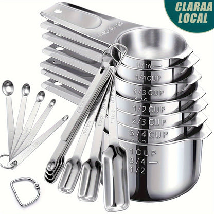 Measuring Cups and Spoons Set Stainless Steel 13-Piece 20-Piece with Leveler Baking for Home Cooking, Dining and Outdoor Meals
