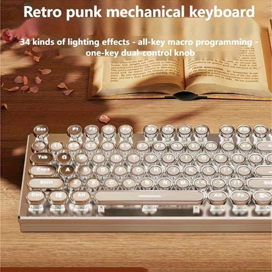 Steampunk Typewriter Mechanical Keyboard with Blue Switches – Retro Old-Fashioned USB Wired Gaming & Office Keyboard for Desktop Laptop PC
