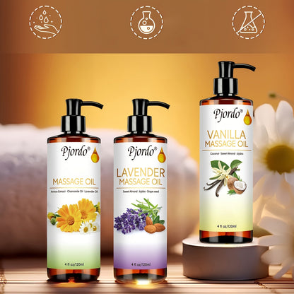 Massage Oil Set 3pcs Roller Ball, Vanilla Arnica & Lavender Essential Oils Moisturizing Body Massage Kit
