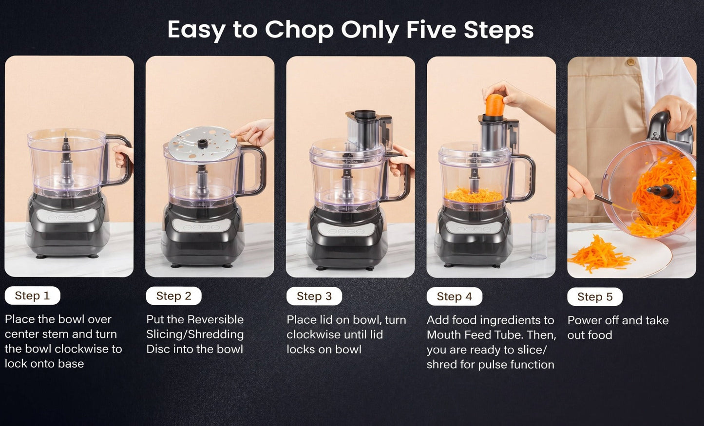 12 Cup Food Processor 6 Functions - Chopping, Slicing, Shredding, Purees & Dough, Large Electric Kitchen Food Processor for Meal Prep